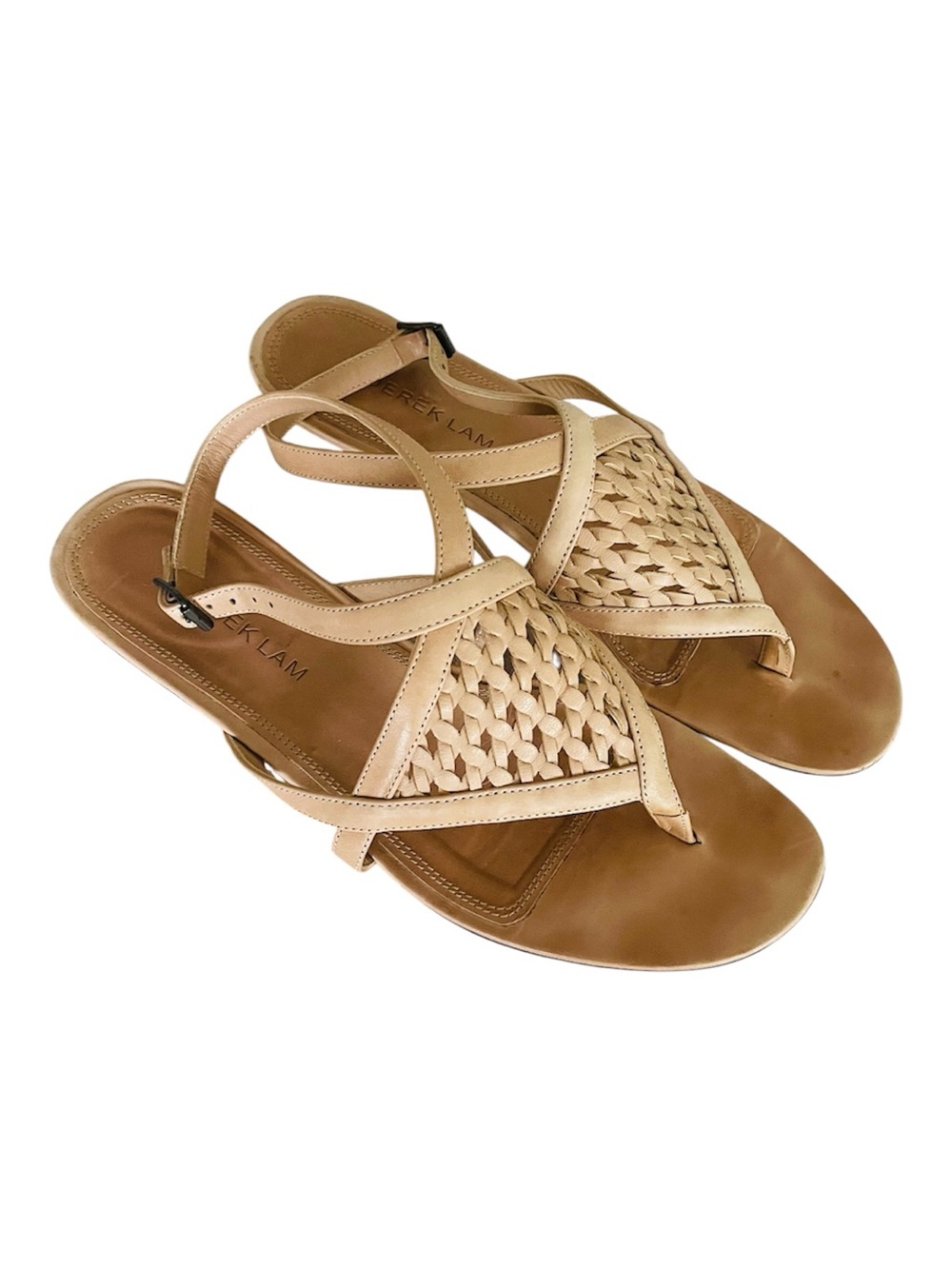 Derek Lam Tan Woven Leather Thong Sandals, Sz 6 or 36